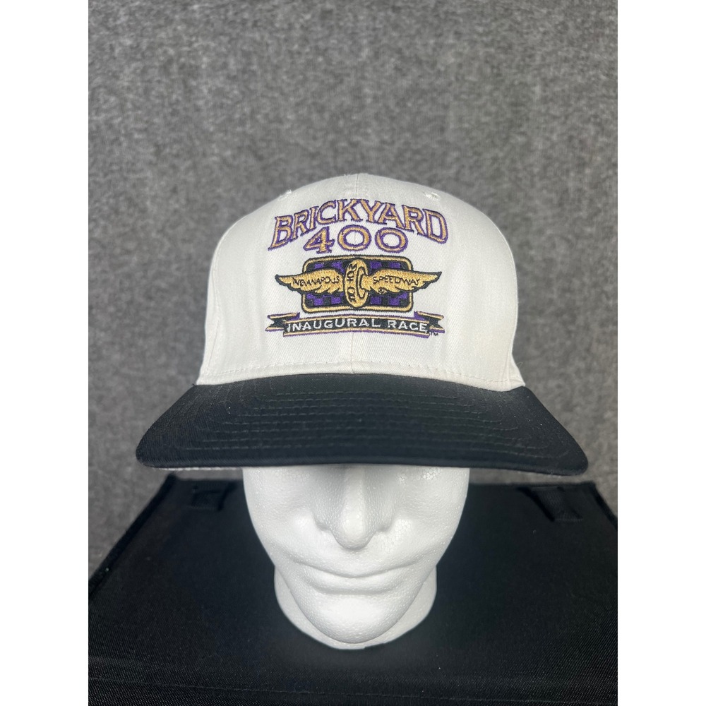 Vintage DeLONG Brickyard 400 Inaugural Race Hat NASCAR Snapback White Black USA
